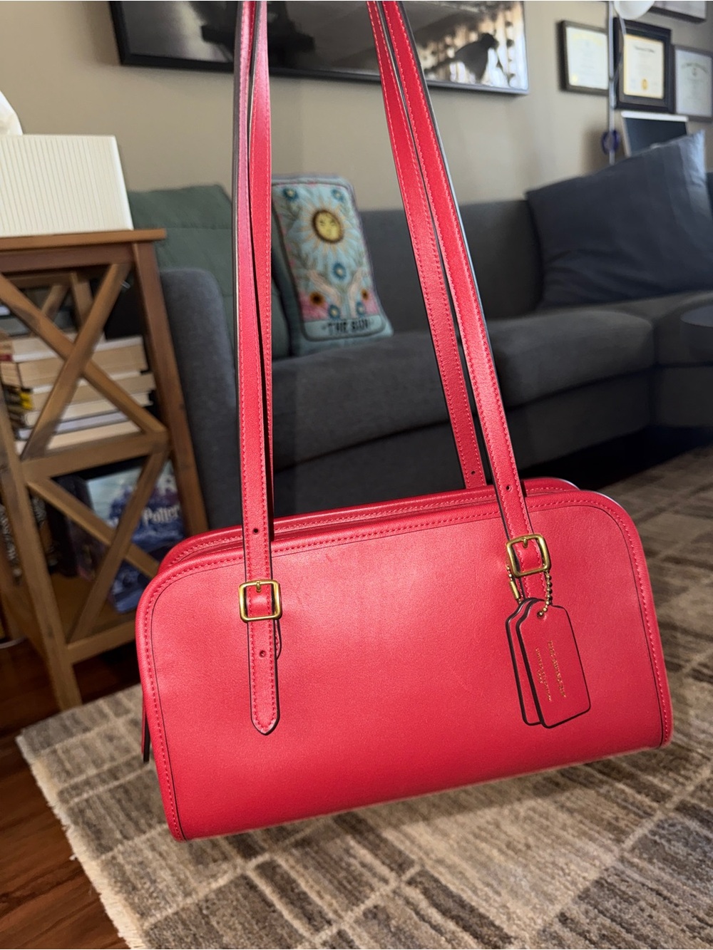 Coach Red Leather Swing Double-Strap Shoulder Bag Full Size - Picture 9 of 9